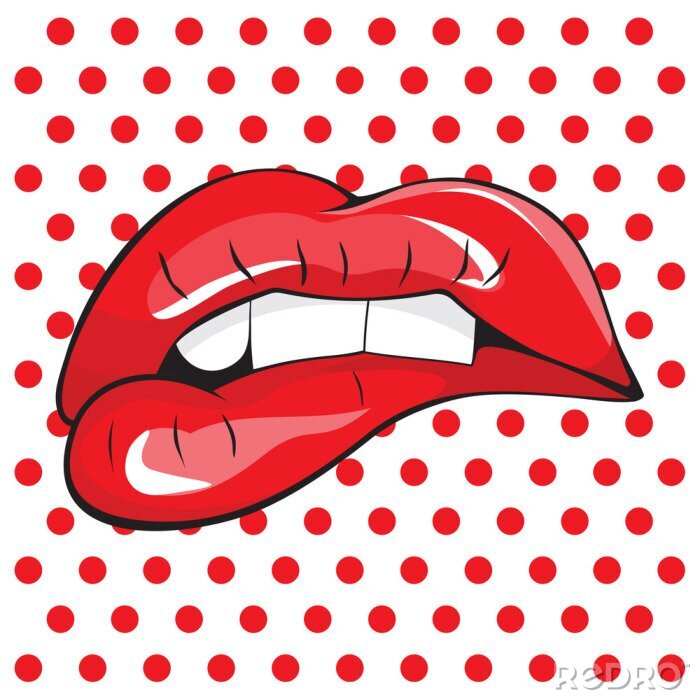 Behang Beet op haar rode lippen tanden pop art