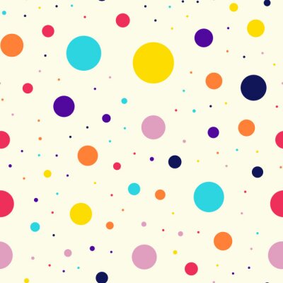 Behang Beige dessin met grote en kleine gekleurde stippen