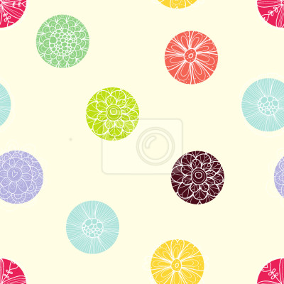 Behang Beige motief met kleurrijk versierde cirkels