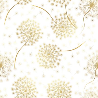 Behang Beige paardebloemen op witte grafische achtergrond