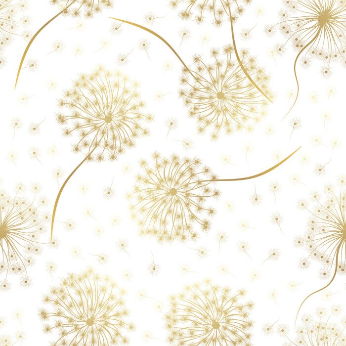 Behang Beige paardebloemen op witte grafische achtergrond