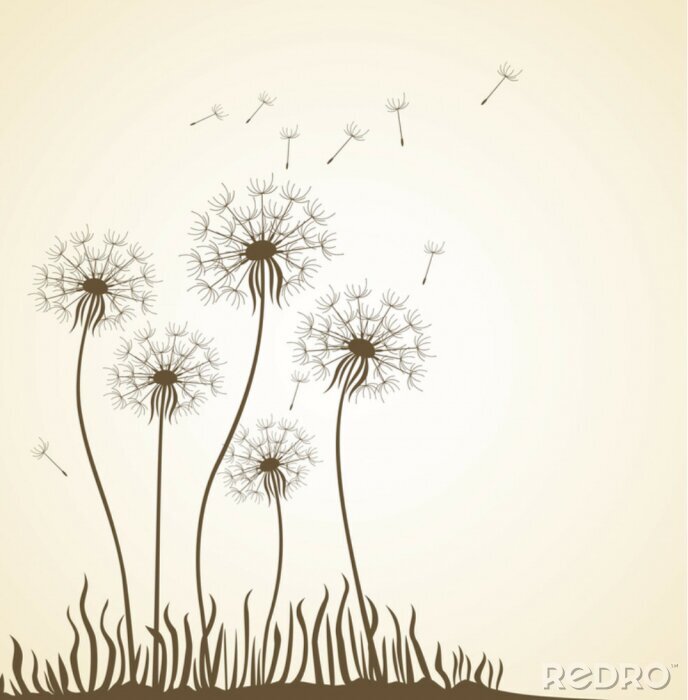 Behang Beige paardenbloemen