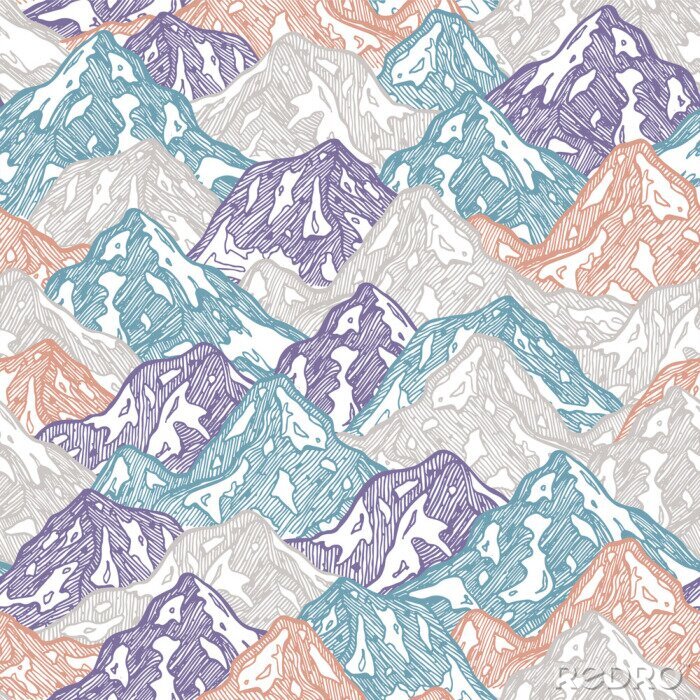 Behang Bergen naadloos patroon. Leuke bergen kind illustratie. Vector illustratie