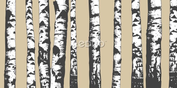 Behang Berken op een beige achtergrond