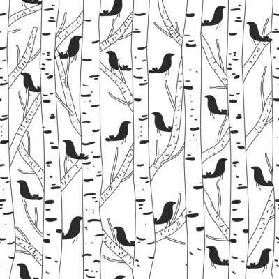 Behang Berkenstammen en bladeren