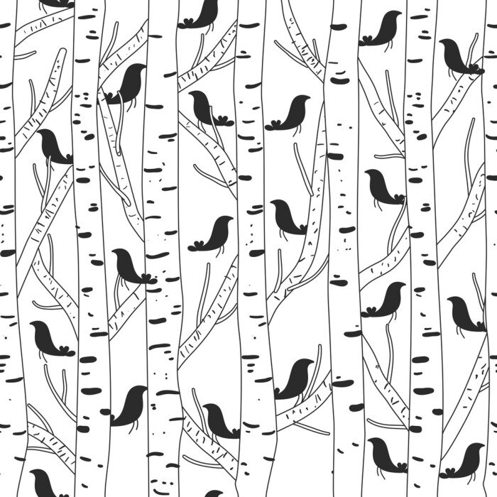 Behang Berkenstammen en bladeren