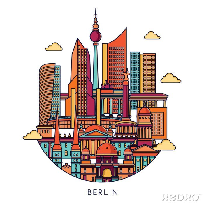 Behang Berlijnse skyline. Vector lijn illustratie