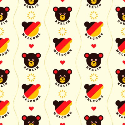 Behang Berlin seamless patterns design, with comic bear and colors of German flag. Vector illustration.