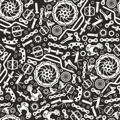 Behang Bicycles. Seamless pattern of bicycle parts. Isolated vector image.