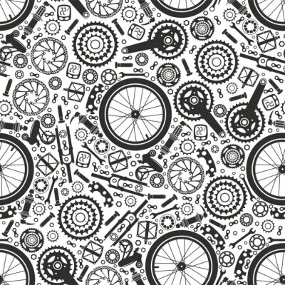 Behang Bicycles. Seamless pattern of bicycle parts. Isolated vector image.