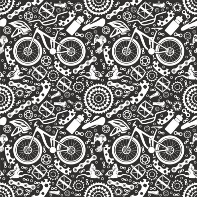 Behang Bicycles. Seamless pattern of bicycle parts. Isolated vector image.