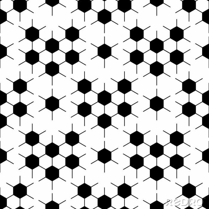 Behang Black and white hexagon soccer ball seamless pattern, vector