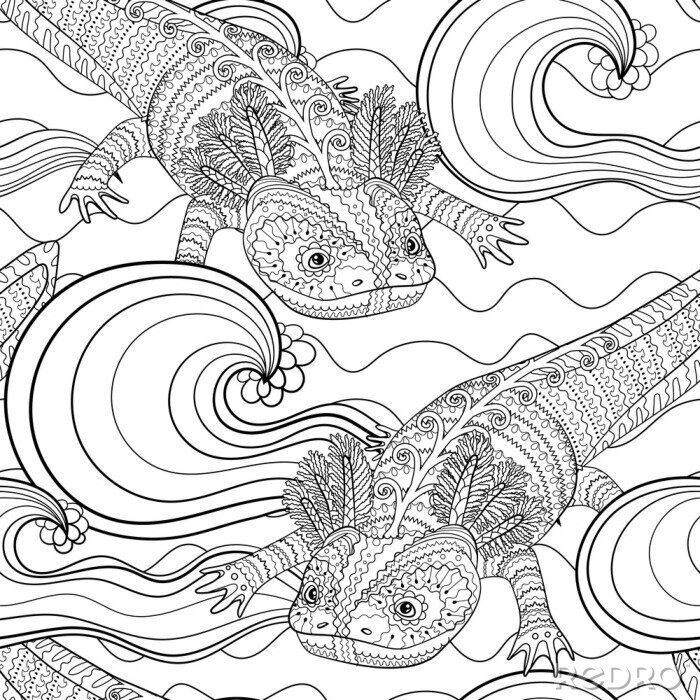 Behang Black and white seamles oceanic pattern for coloring.