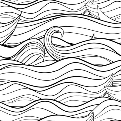 Behang Black and white seamles pattern with oceanic waves.