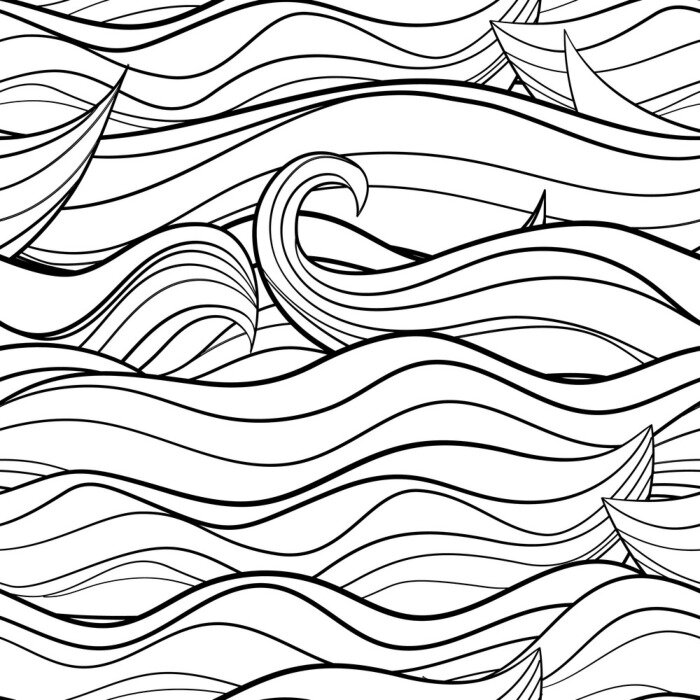 Behang Black and white seamles pattern with oceanic waves.