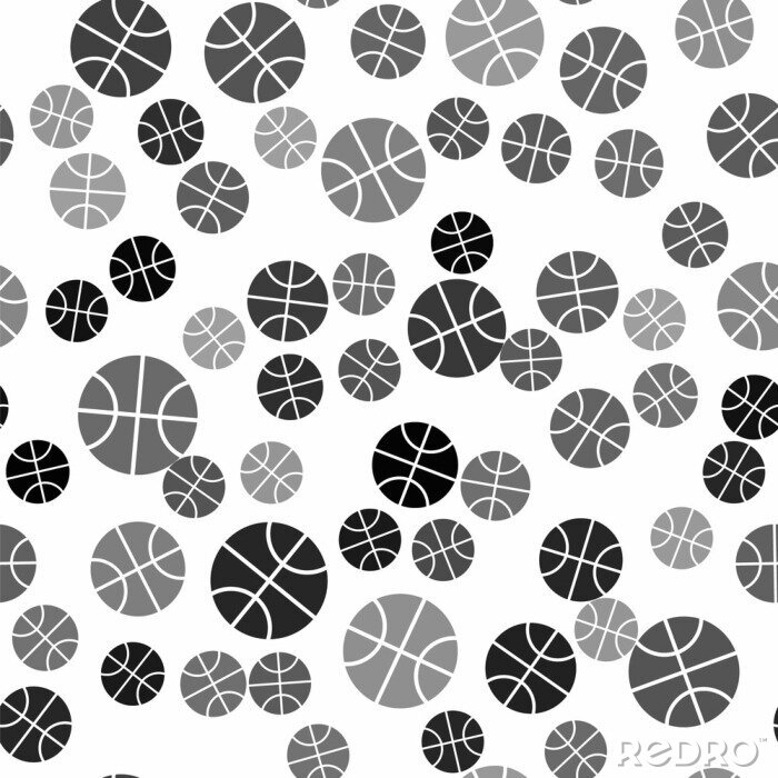 Behang Black Basketball ball icon isolated seamless pattern on white background. Sport symbol. Vector