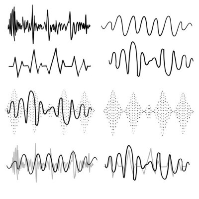 Behang Black sound waves. Music audio frequency, voice line waveform, electronic radio signal, volume level symbol handdrawn doodle vector