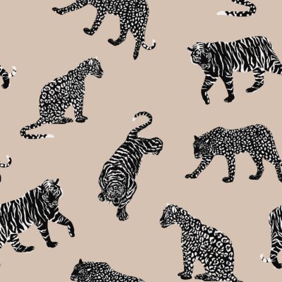 Behang Black white animal seamless beige background