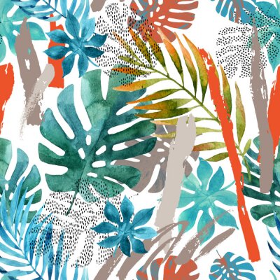 Behang Bladeren die aquarel schilderen imiteren