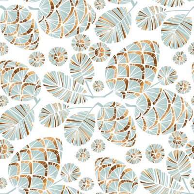 Behang Bladeren en kegels in grijstinten en imitatiegoud