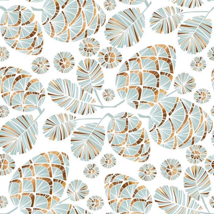 Behang Bladeren en kegels in grijstinten en imitatiegoud