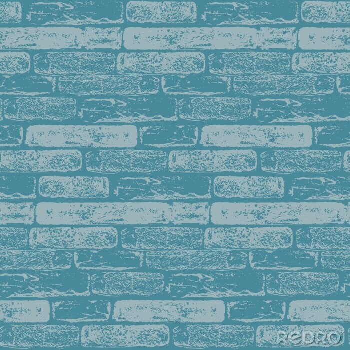 Behang Blauw patroon met baksteen