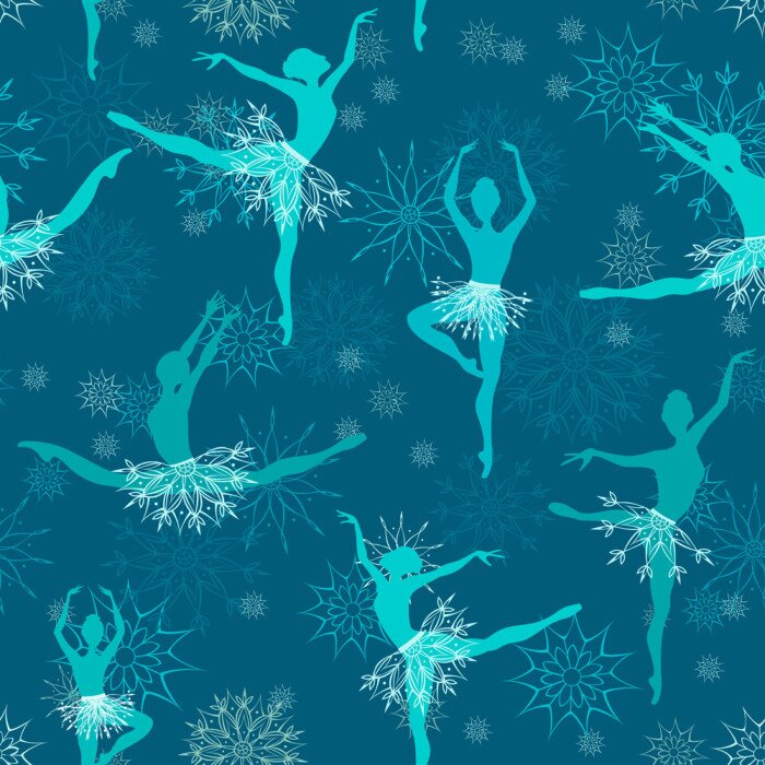 Behang Blauw thema met ballerina's