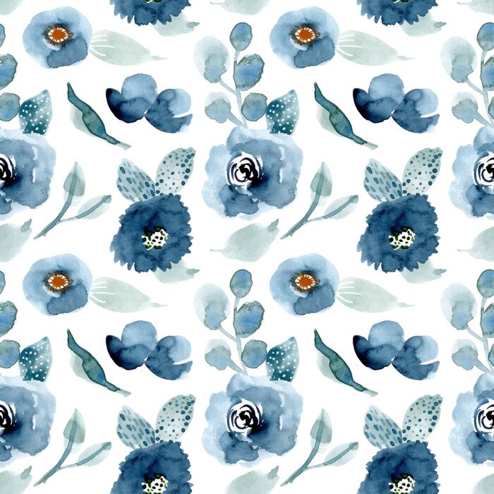 Behang Blauwe aquarel rozenknoppen