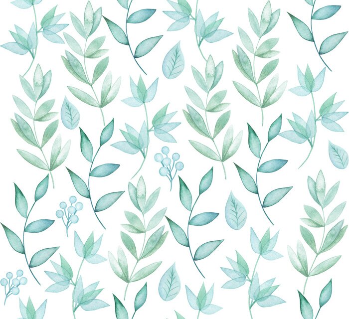 Behang Blauwe aquarel twijgen