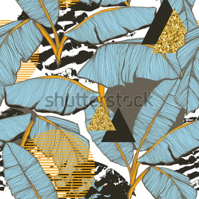 Behang Blauwe bananenbladeren