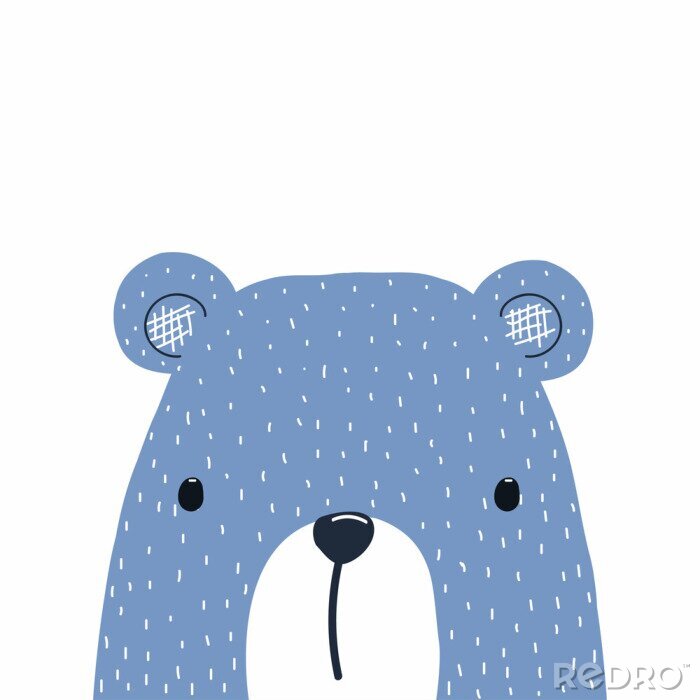 Behang Blauwe beer grafische kinderen. Vector hand getrokken illustratie.