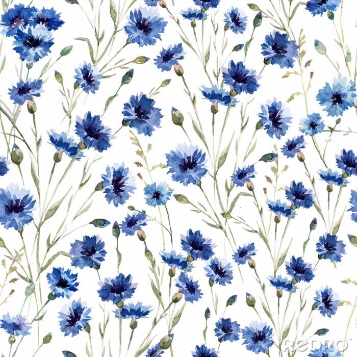 Behang Blauwe bloemen 9