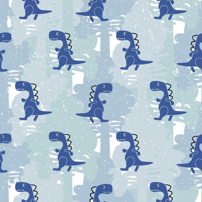 Behang Blauwe dinosaurussen op een blauwe achtergrond