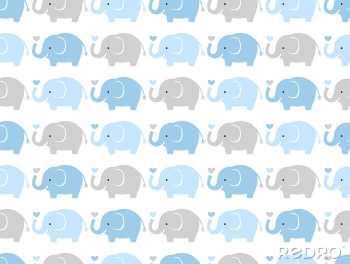 Behang Blauwe en grijze babyolifanten