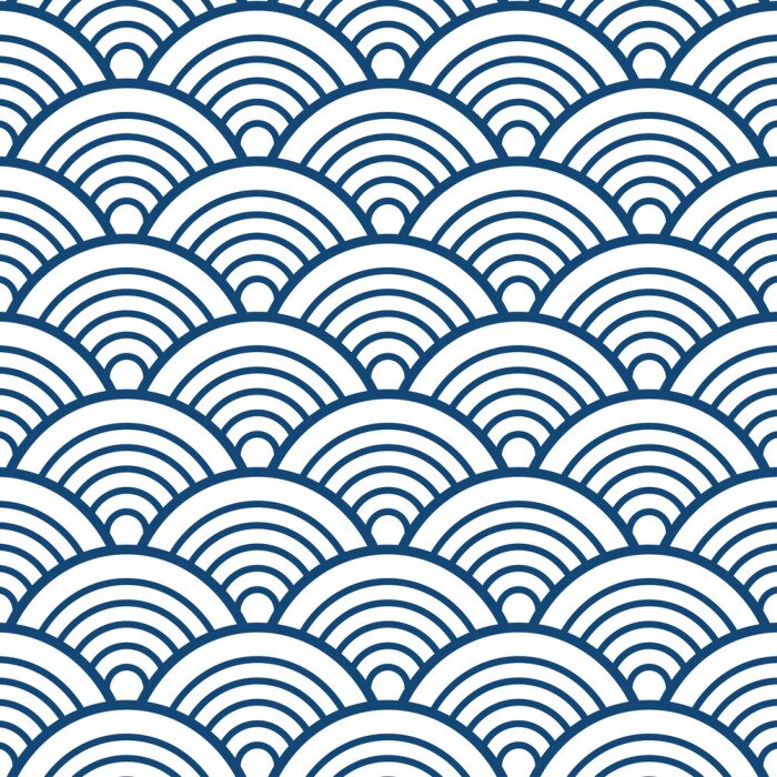 Behang Blauwe en witte grafische golven