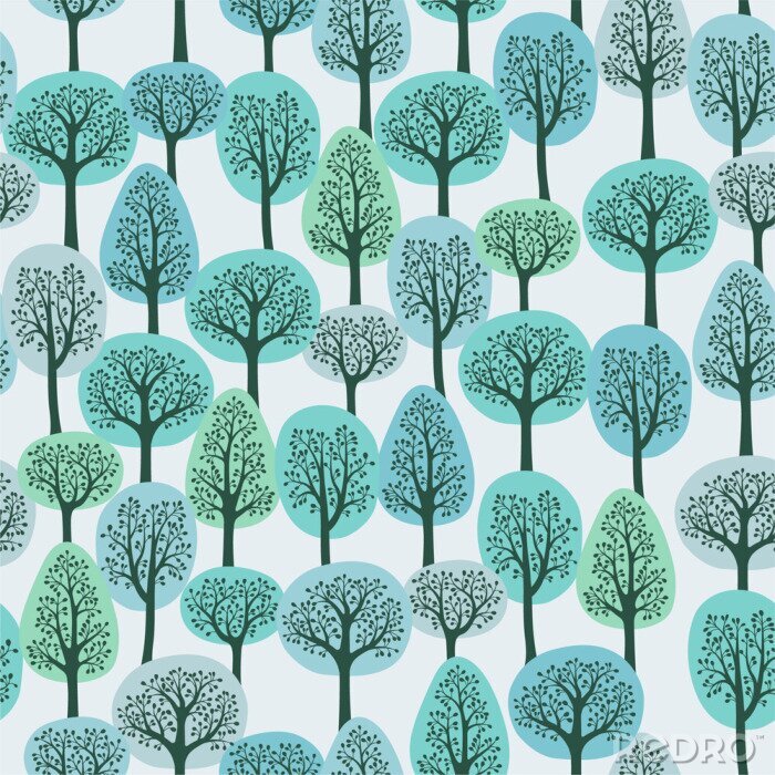 Behang Blauwe grafische bomen