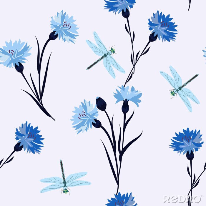 Behang Blauwe korenbloemen