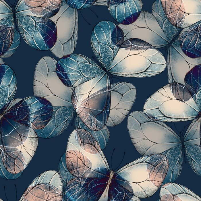 Behang Blauwe realistische retro vlinders