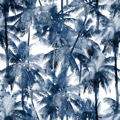 Blauwe waterverf palmbomen