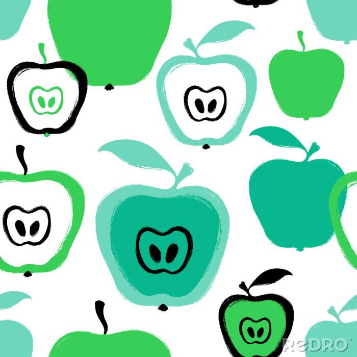 Behang Blauwgroene appels op een witte achtergrond