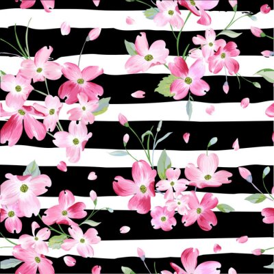 Behang Bloeiende lente bloemen patroon achtergrond. Naadloze modeafdruk in vector