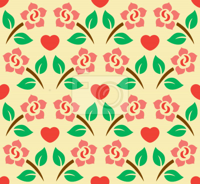 Behang Bloemen bladeren en harten minimalistische graphics