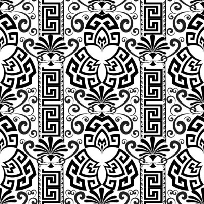 Behang Bloemen decoratief zwart-wit Grieks naadloos patroon.