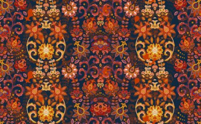 Behang Bloemen in roodtinten in oosterse stijl