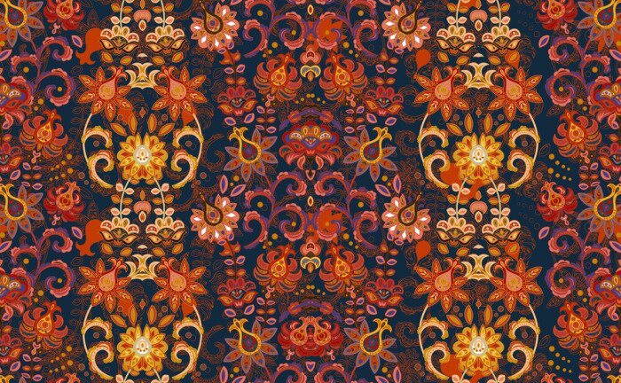 Behang Bloemen in roodtinten in oosterse stijl