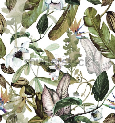 Behang Bloemen met bladeren