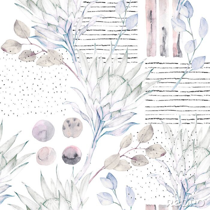 Behang Bloemen naadloos patroon. Abstracte aquarel illustratie. Grunge achtergrond