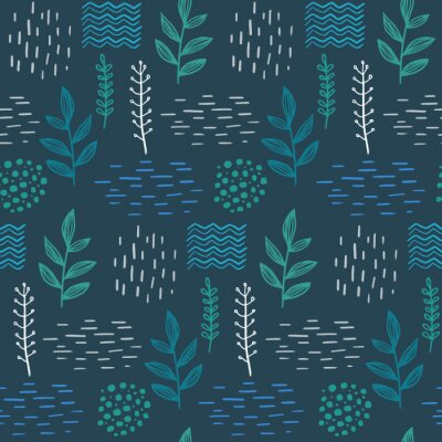 Behang Bloemen naadloze handgetekende patroon Scandinavische design stijl. Vector illustratie