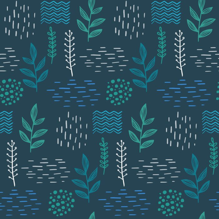 Behang Bloemen naadloze handgetekende patroon Scandinavische design stijl. Vector illustratie