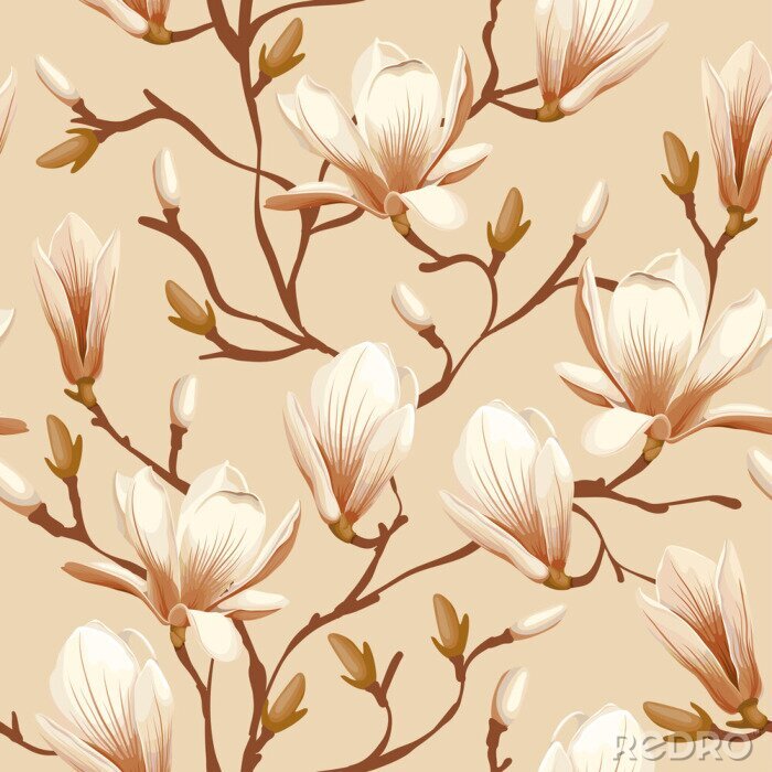 Behang Bloemen naadloze patroon - magnolia
